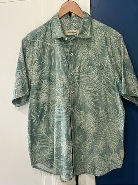 Tommy Bahama Teal Green Palm-Leaf Short-Sleeve Button-Up ,  Cotton shirt.